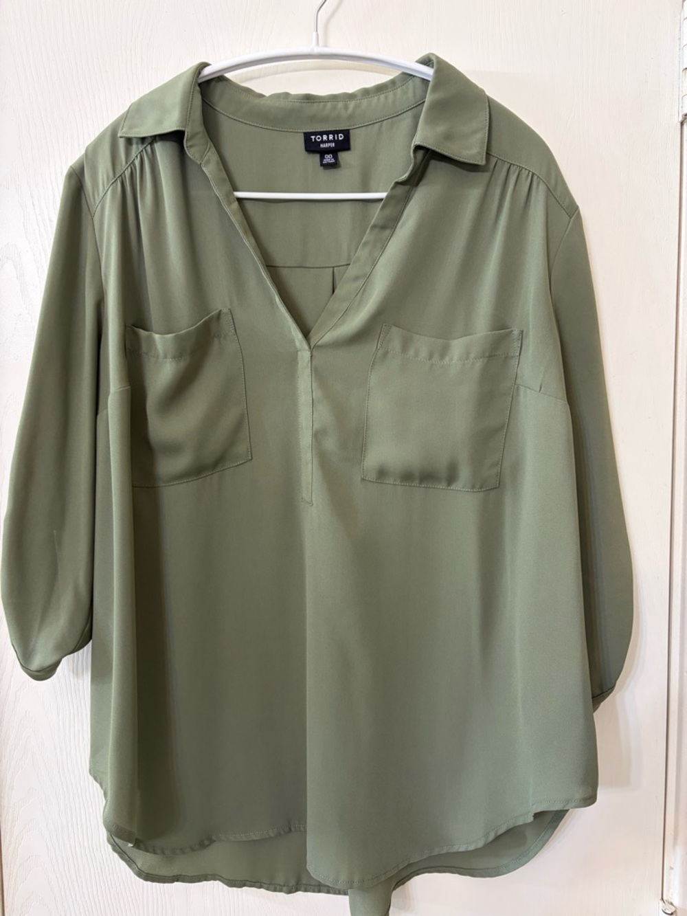 torrid Olive V-Neck Pullover Blouse with Patch Pockets